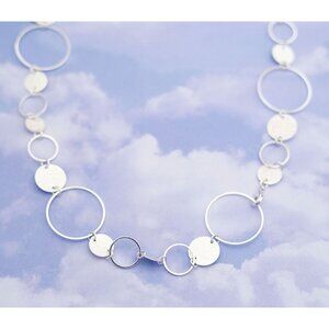 Vintage Minimalist Silver Circles Chain Necklace 35 Inches - S21